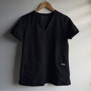 Figs Black V-Neck Scrub Top with Front Pockets